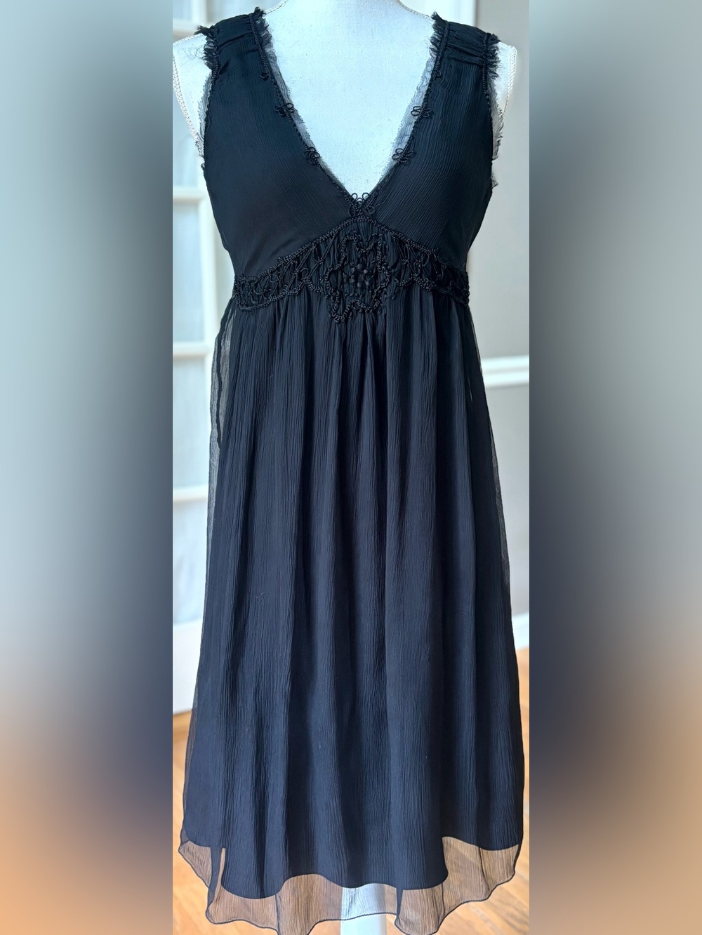 MAXSTUDIO Silk Black Beaded Boho Slip Dress Goth Fairy